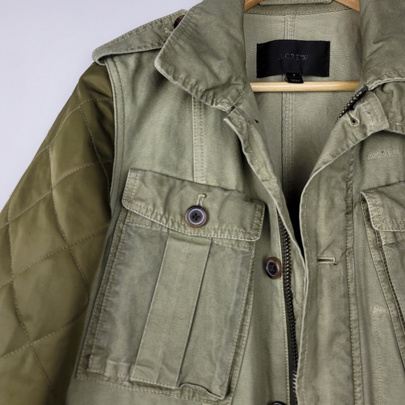 J Crew Jacket Military Green Quilt Sleeves size small - Picture 4 of 13